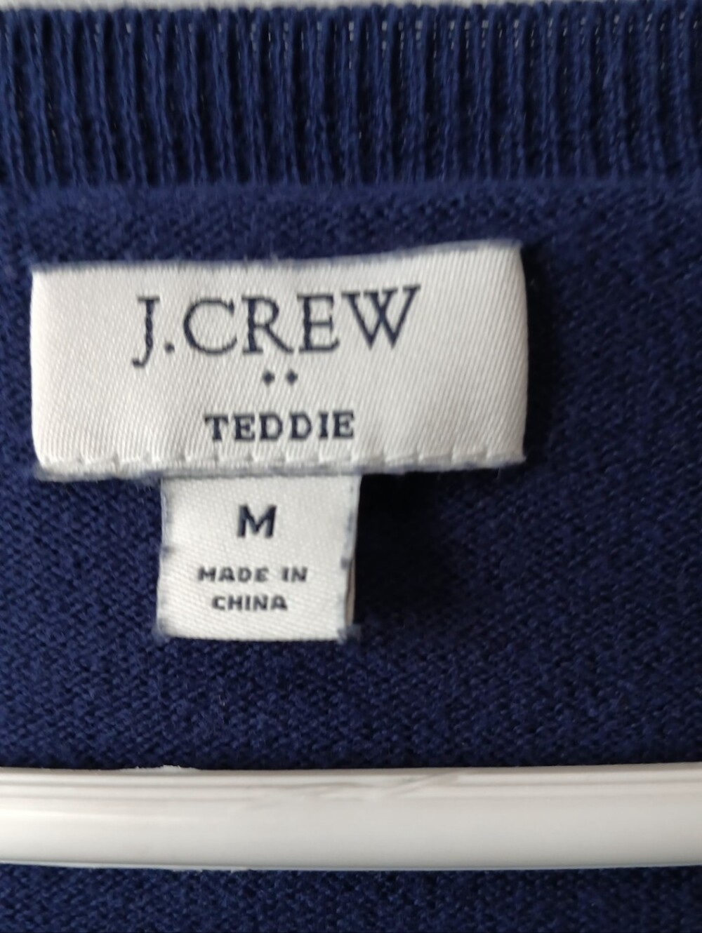 J. Crew Navy Crewneck Teddie Sweater Apple Print Womens Medium Teacher Classic - Picture 2 of 5